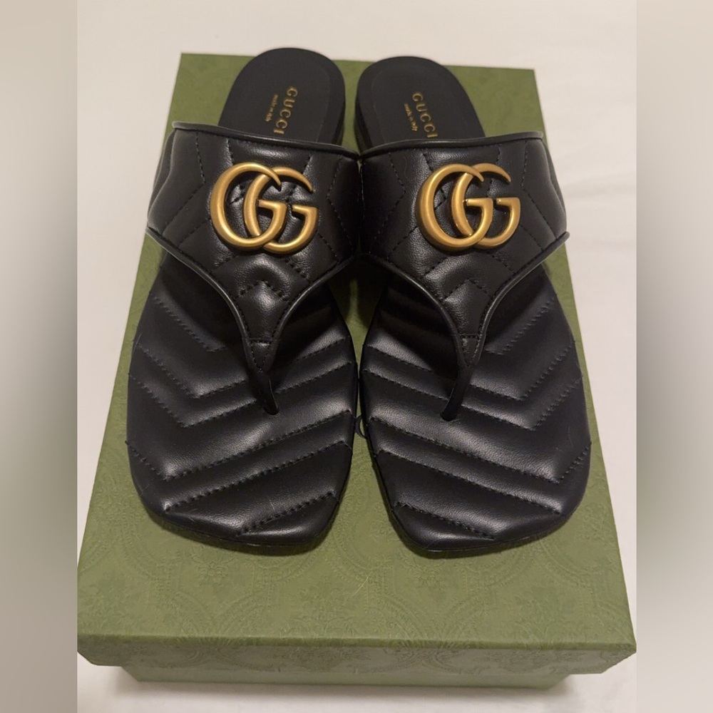 Gucci Black Sandals with Gold Logo
